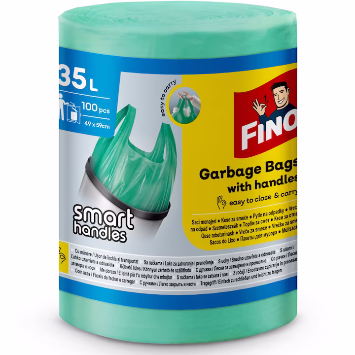 Fino Színes háztartási szemeteszsák fogantyúval, hd, 35 l, 100 db